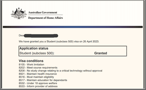 Student Visa Granted subclass 500